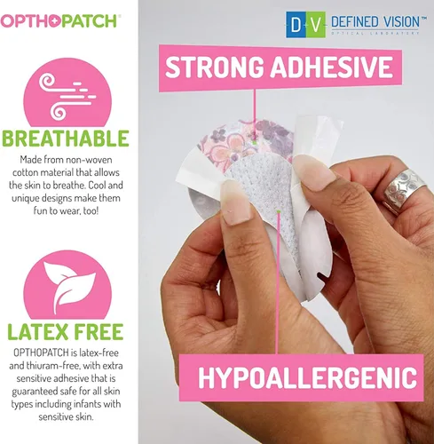 Vista 4 de Opthopatch Defined Vision - Parches para ojos para niños, diseño divertido para niñas [Serie II], 60 + 10 vendajes adhesivos de algodón