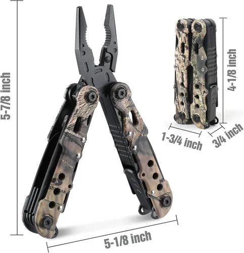 Vista 3 de MOSSY OAK Multiherramienta 13 en 1, alicate plegable multiusos con funda de nylon, herramienta EDC camuflada de acero inoxidable, cuchillo