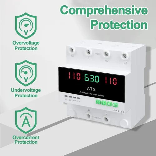 Vista 2 de Interruptor de transferencia automática/manual de 63A 110V, selector de fase de prioridad L1, pantalla LED, montaje en carril DIN, 50/60Hz, ATS