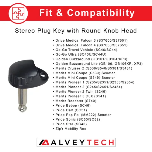 Vista 4 de AlveyTech Llave de estilo enchufe estéreo con cabeza redonda para scooter Pride & Go-Go, repuesto para scooters GOGO, Pride, Merits, Golden, & Drive