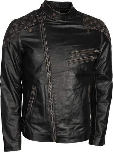 Vista 4 de Chaqueta de cuero de vaca para hombre, diseño de calavera y huesos, color negro, estilo vintage