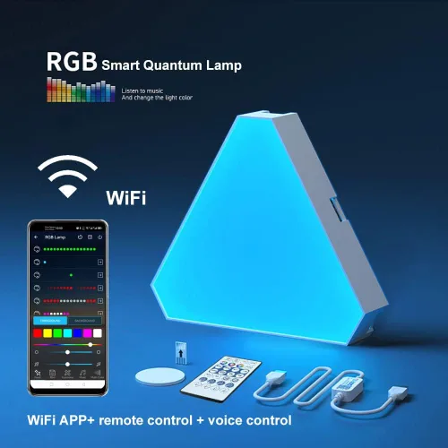 Vista 3 de WiFi Bluetooth 5V USB Triángulo Lámparas de atmósfera cuántica LED luz nocturna para juego dormitorio decoración creativa Lámparas de pared