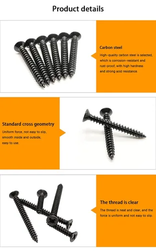 Vista 6 de Juego surtido de 450 tornillos de madera negros M3 M4 M5, tornillos autorroscantes de acero al carbono de alta dureza, kit de tornillos de cabeza