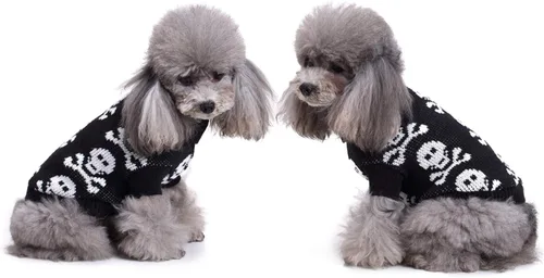 Vista 2 de Suéter de perro con calavera para vacaciones, Halloween, Navidad, ropa para mascotas, ropa suave y cómoda para perros - Negro, L