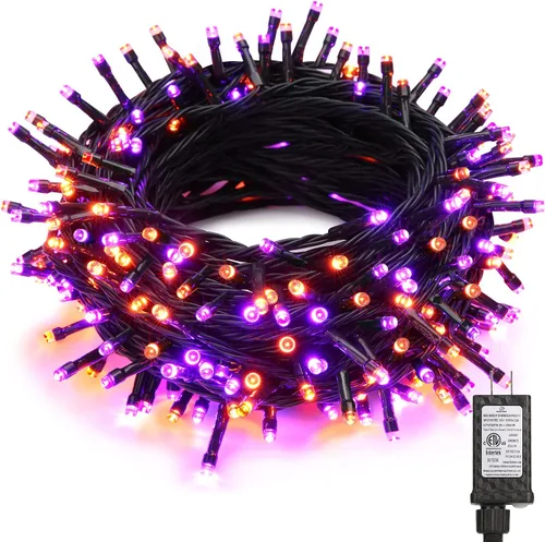 BrizLabs Luces de Halloween naranjas y moradas, 78.74 pies, 240 luces LED naranjas conectables, 8 modos de luz de Halloween morada para exteriores de Ningbo Golden Power Electronic Co., Ltd