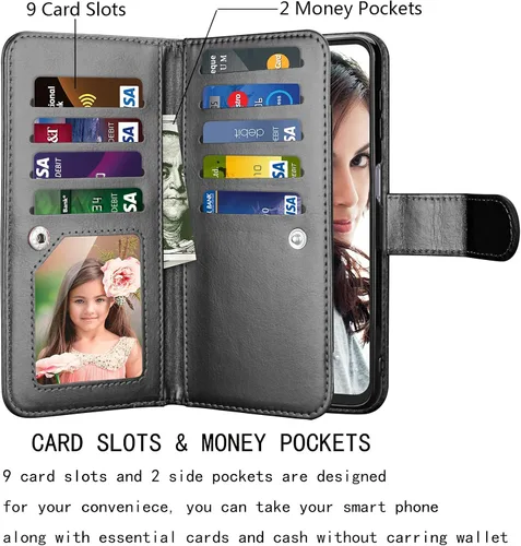 Vista 3 de Njjex Funda para Samsung Galaxy A32 5G, para Galaxy A32 5G, [9 ranuras para tarjetas] Funda de piel sintética para tarjetas Folio Flip [desmontable]