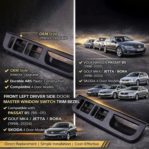 Vista 2 de Bisel del interruptor de ventana del lado del conductor, puerta delantera izquierda compatible con Volkswagen Passat B5 Jetta Golf Bora Mk4 Skoda Oe
