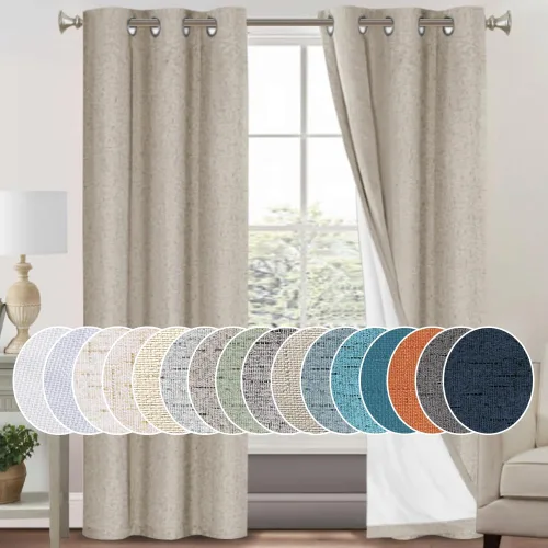 Vista 78 de PrinceDeco Cortinas con textura de lino 100% opacas de 64 pulgadas de largo, juego de 2 paneles de cortinas de lino opacas con forro aislante Arena