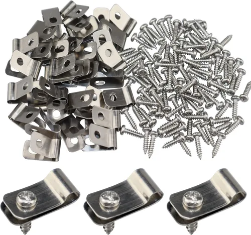 Clips de Cerca de Alambre de Metal 100 Piezas Abrazaderas de Alambre Clips de Montaje de Cerca de Acero Inoxidable con 100 Piezas Tornillos de Acero