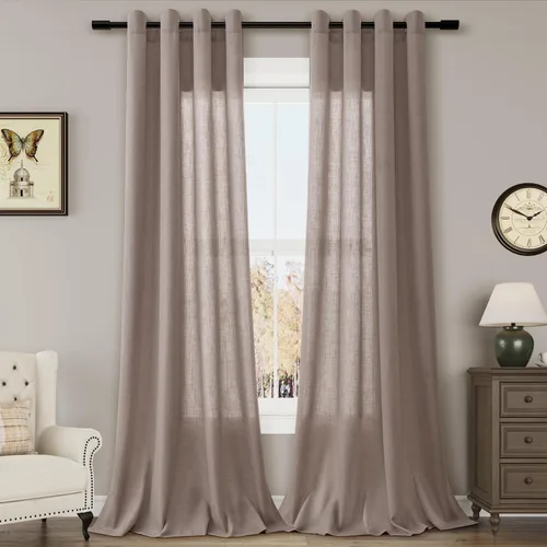 Vista 61 de Aersas Cortinas de lino negro para dormitorio de 63 pulgadas de largo, 2 paneles de privacidad, eficiencia energética, semitransparentes, cortinas