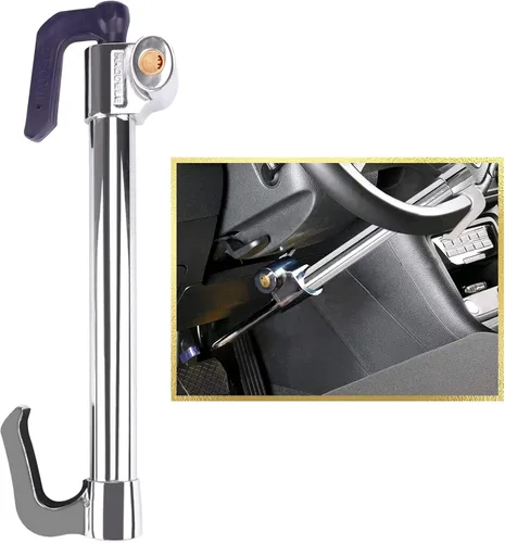 Tevlaphee Cerradura Universal de Freno para Volante Antirrobo Retráctil de Doble Gancho Cerradura de Pedal de Embrague para Coche Camión SUV