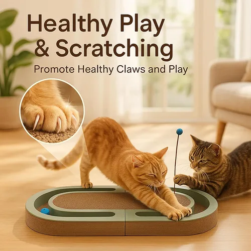 Vista 8 de Almohadilla plegable extra larga de 26 pulgadas con bolas de persecución, cartón interactivo de doble cara, rascador para gatos, tabla de rascar