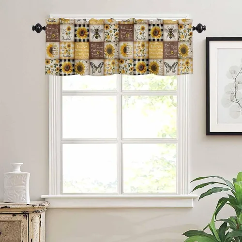 Cenefa de estilo vintage para ventanas de cocina, cortinas de café con bolsillo para barra, filtro de luz, panel corto de 54 x 18 pulgadas, patrón