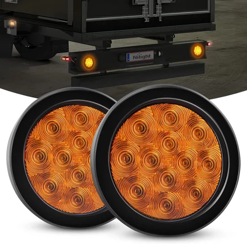 Vista 14 de Nilight 4 pulgadas redondas luces traseras de remolque con ojales de montaje empotrado, enchufes con soportes de montaje, 2 piezas, luces de giro