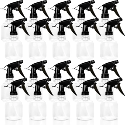 20 botellas de plástico vacías de 8 onzas, contenedor de líquido transparente reutilizable con pulverizadores de gatillo para agua, perfumes,