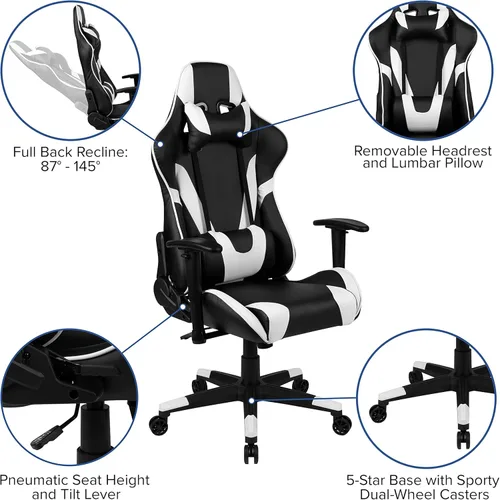 Vista 4 de Flash Furniture X20 - Silla giratoria de policarbonato ergonómica y ajustable con respaldo completamente reclinable en LeatherSoft negro
