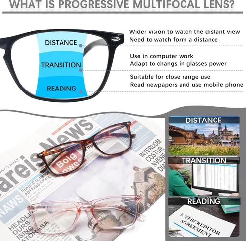 Vista 5 de Paquete de 2 lentes de lectura progresivos multienfoque para hombres y mujeres, bloqueo de luz azul para computadora y lectores antifatiga ocular