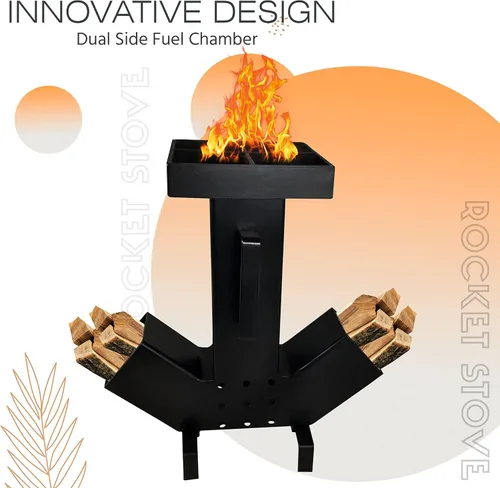 Vista 2 de FEBTECH - Estufa de cohete de camping - Cámara de combustible grande de doble cara - Estufa de camping autoalimentada - Parte superior extraíble