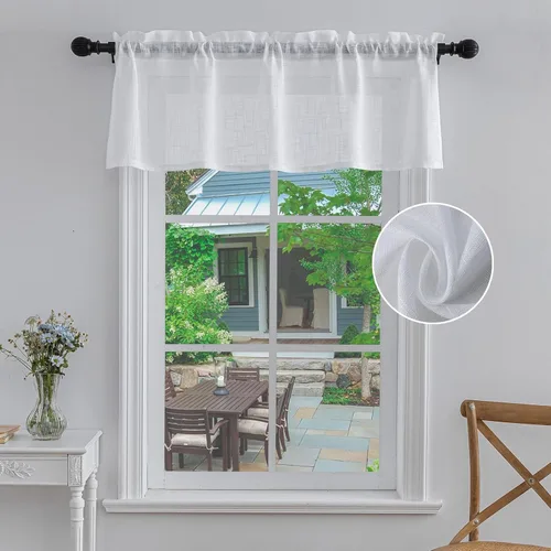 Vista 12 de Beda Home Cenefa de cortina texturizada de lino para cocina y sala de estar; cenefa corta rústica para ventana pequeña, dormitorio, sótano