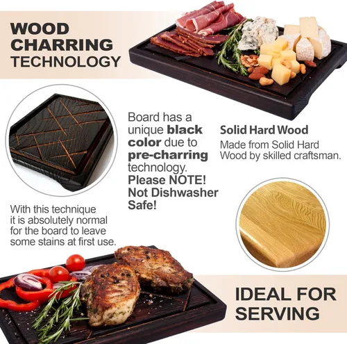 Vista 3 de TESLYAR Tabla de madera para carne, tabla de cortar y plato para servir barbacoa, tabla de embutidos de madera maciza y plato para servir carne