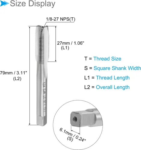 Vista 2 de Machos de fresado de rosca, rosca NPS 1/8-27 H2, máquina de acero de alta velocidad 3 flautas rectas, herramienta de roscado de tornillo