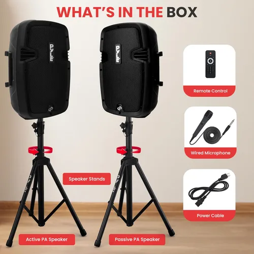 Vista 4 de Sistema de altavoces PA alimentados, kit de altavoces Bluetooth activos y pasivos con altavoces de 8 pulgadas, micrófono con cable, lectores