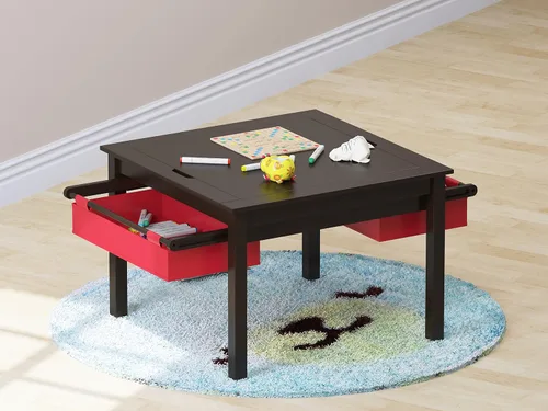 Vista 8 de UTEX Mesa de juego de construcción 2 en 1 para niños con cajones de almacenamiento y plato integrado (Espresso)