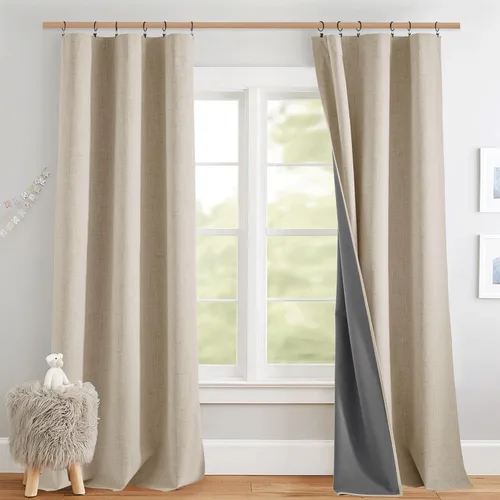 Vista 11 de NICETOWN Cortinas de lino 100% opacas para sala de estar con forro blanco aislado térmico, 52 pulgadas de ancho, 2 paneles, cortinas de 84 pulgadas