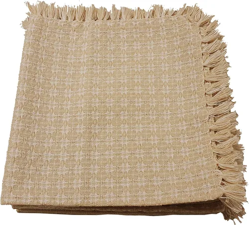 Vista 3 de Juego de 6 servilletas de tela con flecos de tejido natural/marfil, servilletas 100% algodón, tamaño 20 x 20 pulgadas, adecuado para comidas