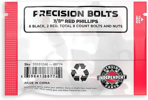 Vista 5 de Independent Piezas originales de pernos cruzados Phillips estándar para monopatín (negro/rojo, 7/8 pulgadas)