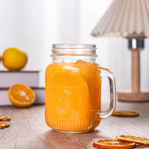 Vista 5 de Amzcku Tarro de beber transparente vintage de 16 onzas con mango cómodo para bebidas de fiesta, 6