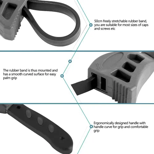 Vista 4 de Juego de llaves universales de correa de goma de 2 piezas, herramienta de llave ajustable para filtro de aceite, uso como abridor de tarros, llave