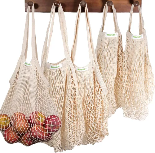 Vista 4 de meetall Bolsas de malla para comestibles, bolsas reutilizables con asa resistente, lavables, ecológicas, red de cuerda de algodón, para compras