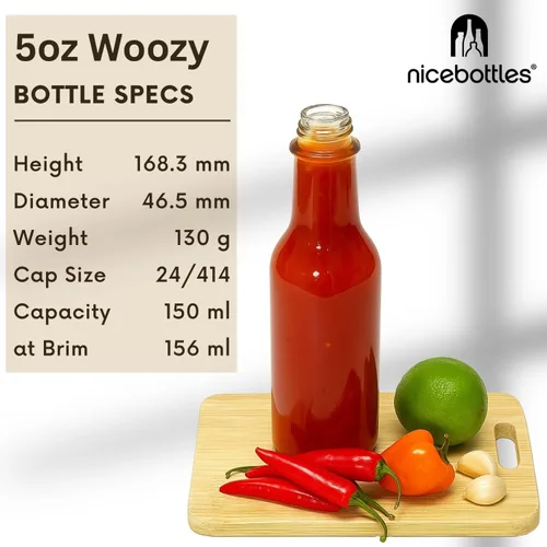 Vista 3 de nicebottles Botellas de salsa picante con tapas negras y bandas retráctiles, 5 onzas, paquete de 12