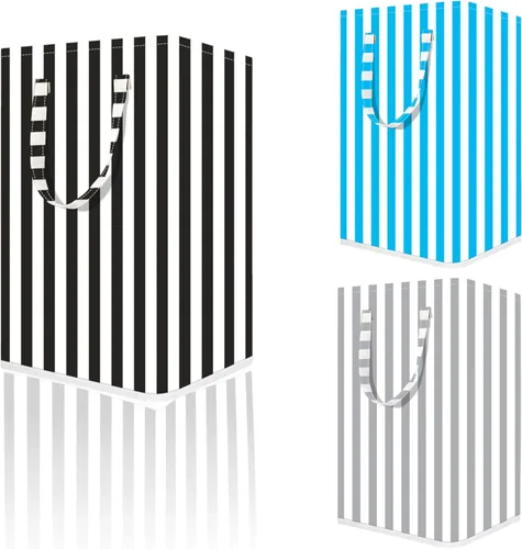 Vista 10 de Cesta grande para la ropa sucia, 75L impermeable, cesta plegable con asas extendidas para ropa en el dormitorio familiar (rayas verticales grises)