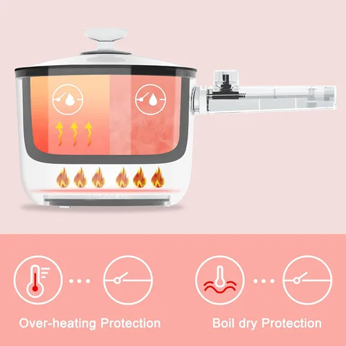 Vista 7 de TopWit Olla Caliente Eléctrica, 1.5L Olla de Ramen, Sartén Eléctrica Portátil Antiadherente, Olla Eléctrica para Pasta, Bistec, Libre de BPA, Olla