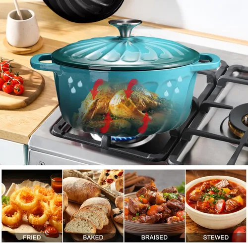 Vista 7 de Horno holandés de hierro fundido esmaltado con tapa, olla de horno holandés de hierro fundido de 3 cuartos de galón, olla de hierro fundido