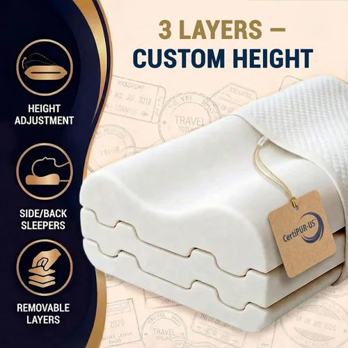 Vista 20 de 4 capas Queen, almohada de contorno, para dormir de lado y espalda, ortopédica, almohada de apoyo para el cuello, para dolor de cuello, CertiPUR-US