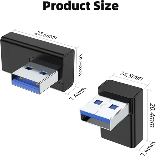 Vista 7 de AreMe Adaptador USB 3.0 de 90 grados, paquete de 4, ángulo hacia arriba y hacia abajo, ángulo izquierdo y recto USB A macho a hembra, extensor Negro