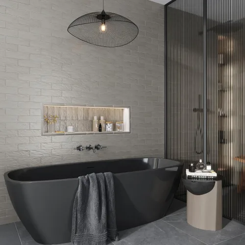 Vista 3 de Azulejo de cerámica gris de 2.5 x 8 pulgadas para panel de cocina, baño o pared (muestra de 5 x 4 pulgadas)