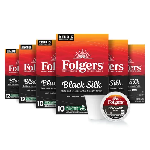 Folgers Black Silk Coffee, tostado oscuro, cápsulas Keurig K-Cup, caja de 10 unidades (paquete de 6)