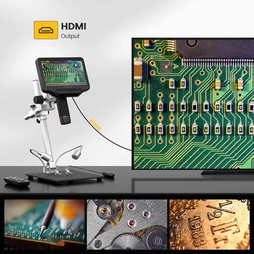Vista 5 de Microscopio digital LM407 Pro HDMI para soldadura con soporte de brazo de pluma de 13 pulgadas, video UHD 2160P, cámara de microscopio electrónico