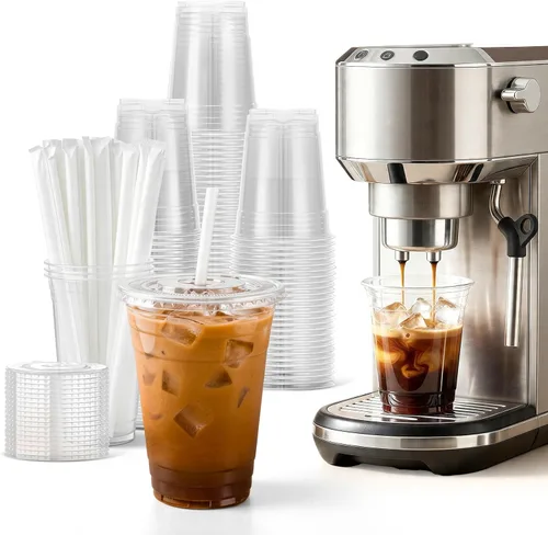 100-Pack 16 oz Cups with Lids and Straws, Disposable Plastic Cups with Lids - BPA-free, Perfect for Iced Coffee, Frappes, Milkshakes & Juice, Ideal