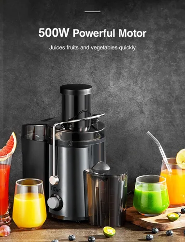 Vista 5 de Máquina exprimidora, extractor centrífugo de 800 W, con conducto de alimentación de boca ancha de 3 pulgadas para frutas y verduras, fácil de Negro