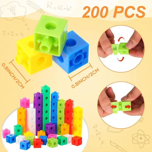 Vista 2 de Jenaai 200 cubos de enlace para cubos de conteo de matemáticas, bloques de conteo de plástico, manipuladores de matemáticas coloridos, suministros