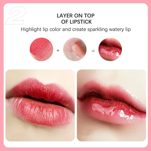 Vista 5 de Aceite Labial Hidratante con Tinte Bálsamo Labial Transparente para Labios Carnosos Aceite Labial Tintado (001# Rosa)