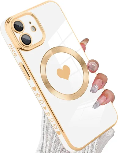 Vista 85 de tharlet Funda Magnética para iPhone 11 [Compatible con Magsafe] Lindo Corazón de Amor de Lujo Chapado Borde Dorado Parachoques con Lente de Cámara