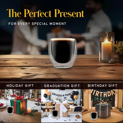 Vista 6 de Kitchables Juego de 4 Tazas de Espresso, 2.7oz - Vasos de Espresso de Doble Pared Duraderos - Tazas para Shots de Espresso Compatibles con Máquinas