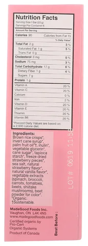 Vista 3 de MadeGood - Cuadrados crujientes de fresa, 6 bocadillos saludables, 0.78 onzas