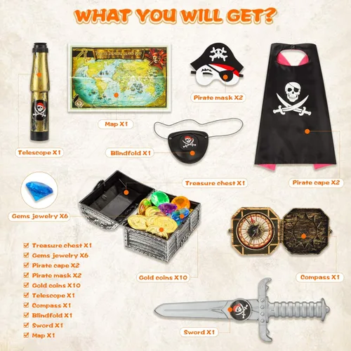 Vista 3 de Juego de disfraz de pirata para niños juego de pirata juego de rol juego de disfraces piratas kit de accesorios piratas cosplay de pirata juego